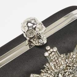 Alexander McQueen Black Satin Crystals Embellished Skull Clutch