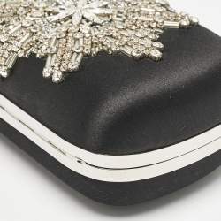 Alexander McQueen Black Satin Crystals Embellished Skull Clutch
