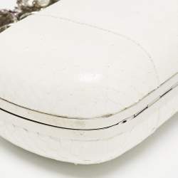 Alexander McQueen White Snakeskin Floral Embellished Knuckle Clutch