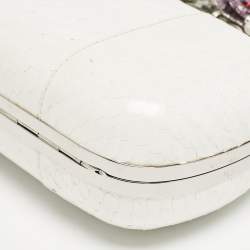 Alexander McQueen White Snakeskin Floral Embellished Knuckle Clutch