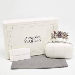 Alexander McQueen White Snakeskin Floral Embellished Knuckle Clutch