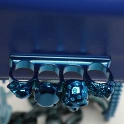Alexander McQueen Royal Blue Leather Mini Jewelled Knuckle Shoulder Bag