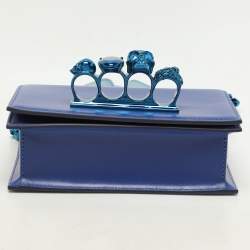 Alexander McQueen Royal Blue Leather Mini Jewelled Knuckle Shoulder Bag