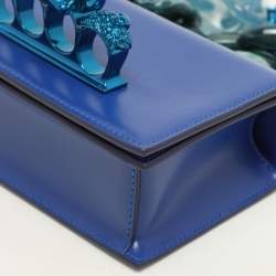 Alexander McQueen Royal Blue Leather Mini Jewelled Knuckle Shoulder Bag