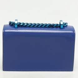 Alexander McQueen Royal Blue Leather Mini Jewelled Knuckle Shoulder Bag