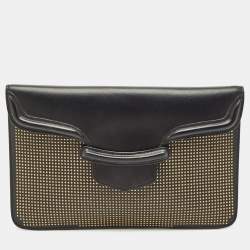 Alexander McQueen Gold/Black Leather Studded Heroine Flat Pouch 