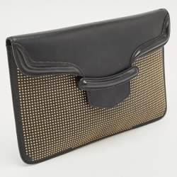 Alexander McQueen Gold/Black Leather Studded Heroine Flat Pouch 