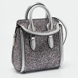 Pre Owned Alexander McQueen Grey Glitter and Leather Mini Heroine Shoulder Bag