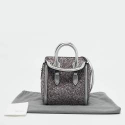 Pre Owned Alexander McQueen Grey Glitter and Leather Mini Heroine Shoulder Bag