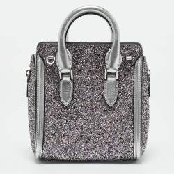 Pre Owned Alexander McQueen Grey Glitter and Leather Mini Heroine Shoulder Bag