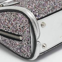 Pre Owned Alexander McQueen Grey Glitter and Leather Mini Heroine Shoulder Bag