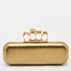 Alexander McQueen Gold Leather Skull Crystals Knuckle Box Clutch