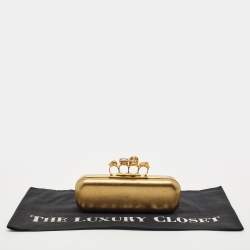 Alexander McQueen Gold Leather Skull Crystals Knuckle Box Clutch
