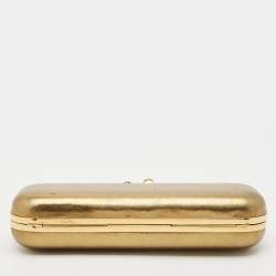 Alexander McQueen Gold Leather Skull Crystals Knuckle Box Clutch