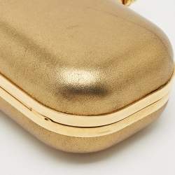 Alexander McQueen Gold Leather Skull Crystals Knuckle Box Clutch