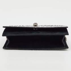 Alexander McQueen Black Suede Crystal Embellished Skull Flap Chain Clutch