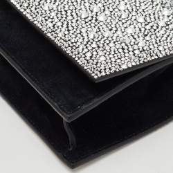 Alexander McQueen Black Suede Crystal Embellished Skull Flap Chain Clutch