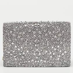 Alexander McQueen Black Suede Crystal Embellished Skull Flap Chain Clutch