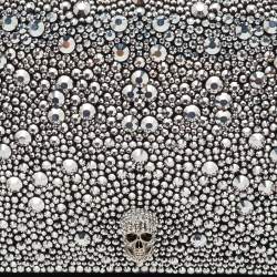 Alexander McQueen Black Suede Crystal Embellished Skull Flap Chain Clutch