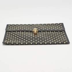 Alexander McQueen Black Leather Studded Flat Skull Clutch