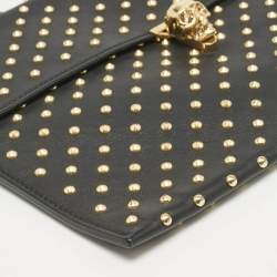 Alexander McQueen Black Leather Studded Flat Skull Clutch