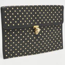 Alexander McQueen Black Leather Studded Flat Skull Clutch
