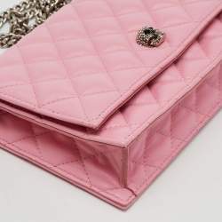 Alexander McQueen Pink Quilted Leather Skull Flap Chain Clutch