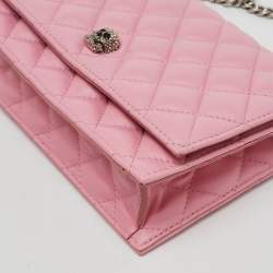 Alexander McQueen Pink Quilted Leather Skull Flap Chain Clutch