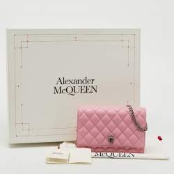 Alexander McQueen Pink Quilted Leather Skull Flap Chain Clutch