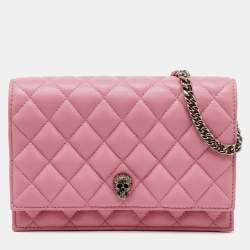 Alexander McQueen Pink Quilted Leather Skull Flap Chain Clutch