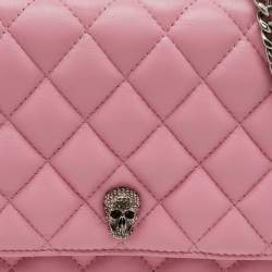 Alexander McQueen Pink Quilted Leather Skull Flap Chain Clutch