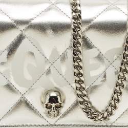 Alexander McQueen Silver Quilted Leather Small Skull Chain Bag 