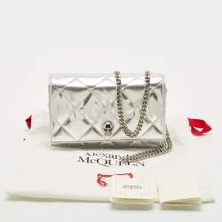 Alexander McQueen Silver Quilted Leather Small Skull Chain Bag 