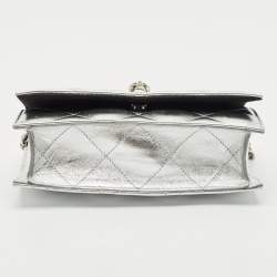 Alexander McQueen Silver Quilted Leather Small Skull Chain Bag 