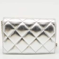 Alexander McQueen Silver Quilted Leather Small Skull Chain Bag 