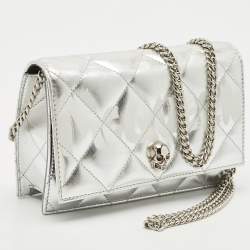 Alexander McQueen Silver Quilted Leather Small Skull Chain Bag 