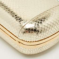 Alexander McQueen Gold Snakeskin Embossed Leather Skull Box Clutch Bag