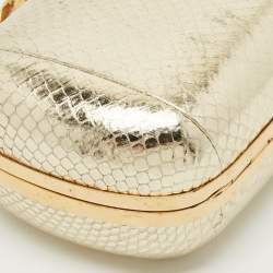 Alexander McQueen Gold Snakeskin Embossed Leather Skull Box Clutch Bag