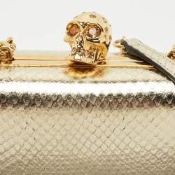 Alexander McQueen Gold Snakeskin Embossed Leather Skull Box Clutch Bag