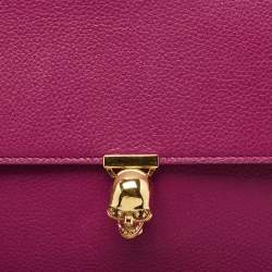 Pre Owned Alexander Mcqueen Purple Leather Skull Flap Pouch