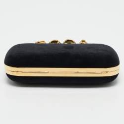 Alexander McQueen Black Velvet Four Ring Embellished Box Clutch