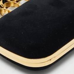 Alexander McQueen Black Velvet Four Ring Embellished Box Clutch