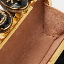 Alexander McQueen Black Velvet Four Ring Embellished Box Clutch