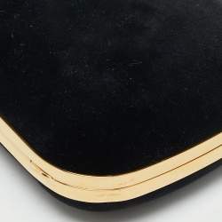 Alexander McQueen Black Velvet Four Ring Embellished Box Clutch