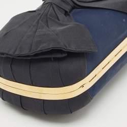 Alexander McQueen Navy Blue Leather Bow Skull Box Clutch