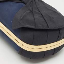 Alexander McQueen Navy Blue Leather Bow Skull Box Clutch
