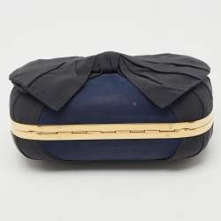 Alexander McQueen Navy Blue Leather Bow Skull Box Clutch