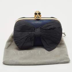 Alexander McQueen Navy Blue Leather Bow Skull Box Clutch