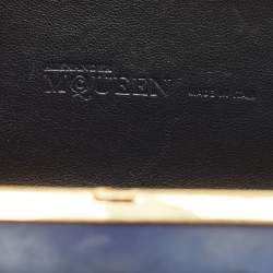 Alexander McQueen Navy Blue Leather Bow Skull Box Clutch