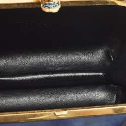 Alexander McQueen Navy Blue Leather Bow Skull Box Clutch
